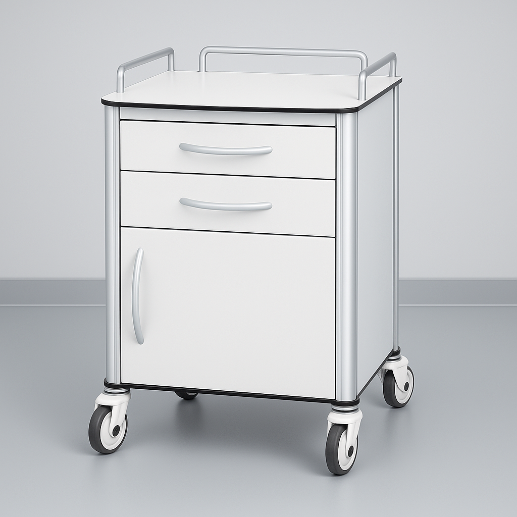 Hospital Bedside Cabinet with Wheels | Medical Storage Trolley | SRK Modular Furniture