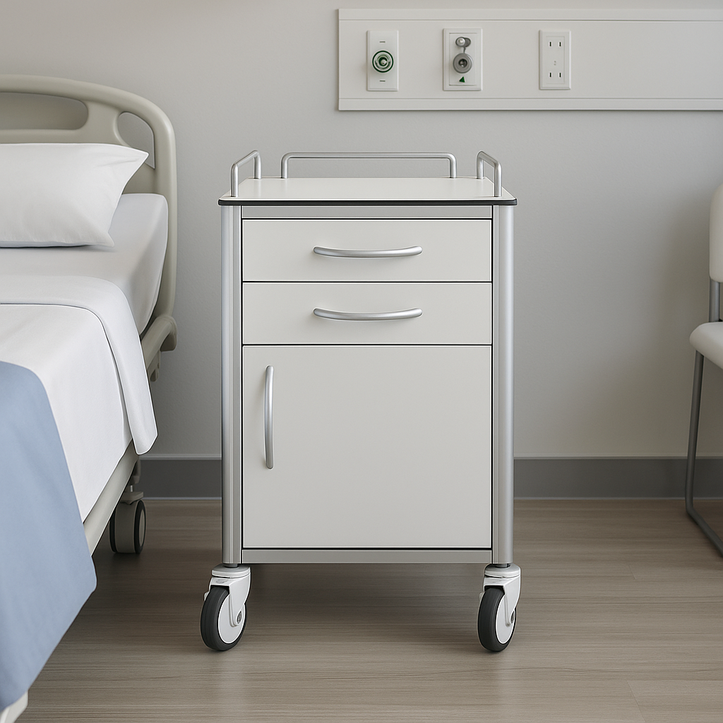 Hospital Bedside Cabinet with Wheels | Medical Storage Trolley | SRK Modular Furniture