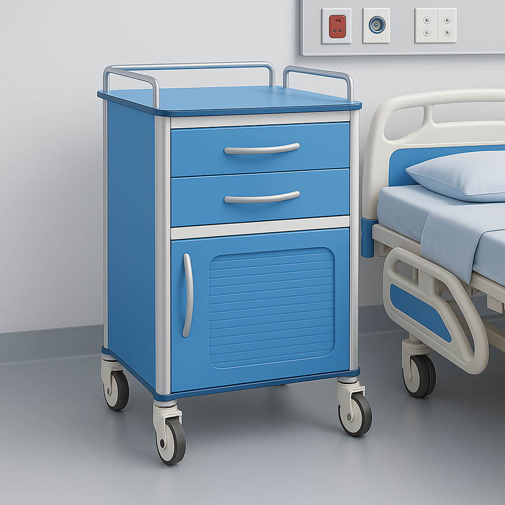 Hospital Bedside Cabinet with Wheels | Medical Storage Trolley | SRK Modular Furniture