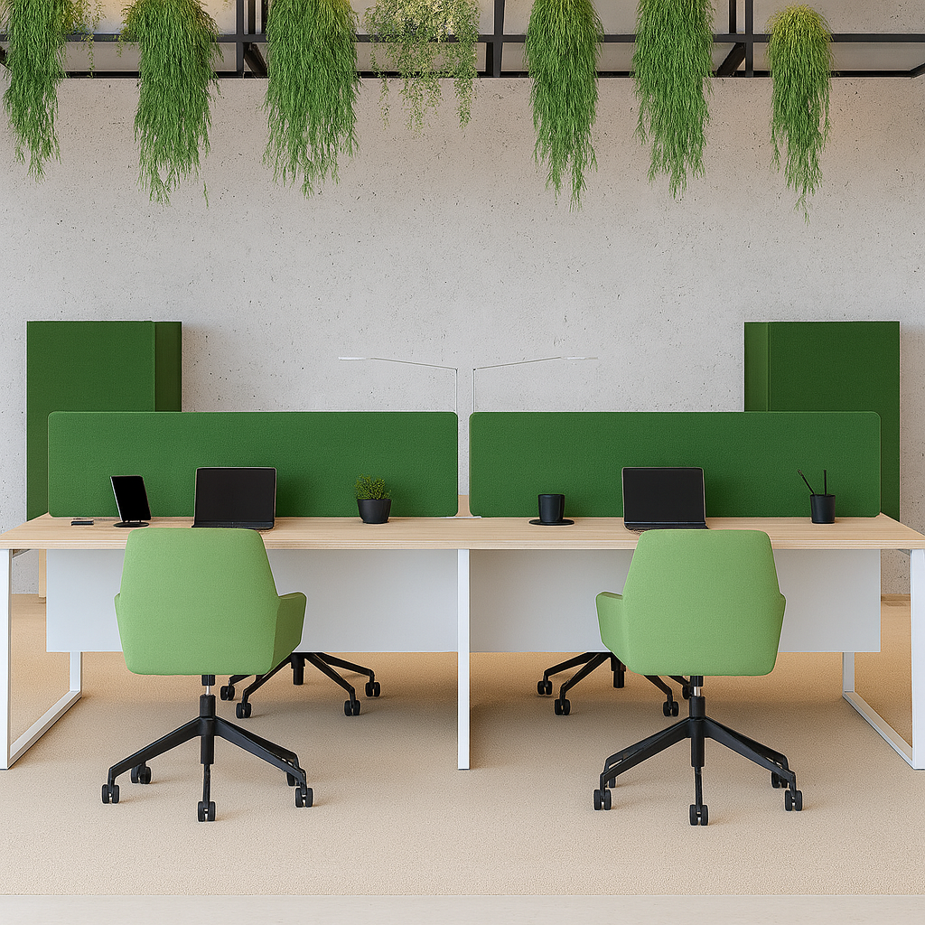 8-Seater Green Modular Office Workstation | Dual Cluster Desk with Biophilic Hanging Planters | SRK Modular Furniture