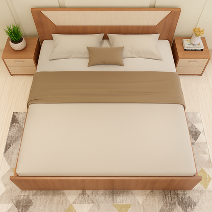 Contemporary Wooden Bed King with Side Table