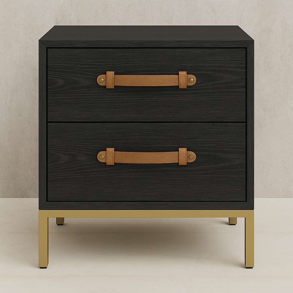 Axton Leather-Strap Solid Wood Bed with Side Tables Collection