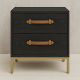 Axton Leather-Strap Solid Wood Bed with Side Tables Collection