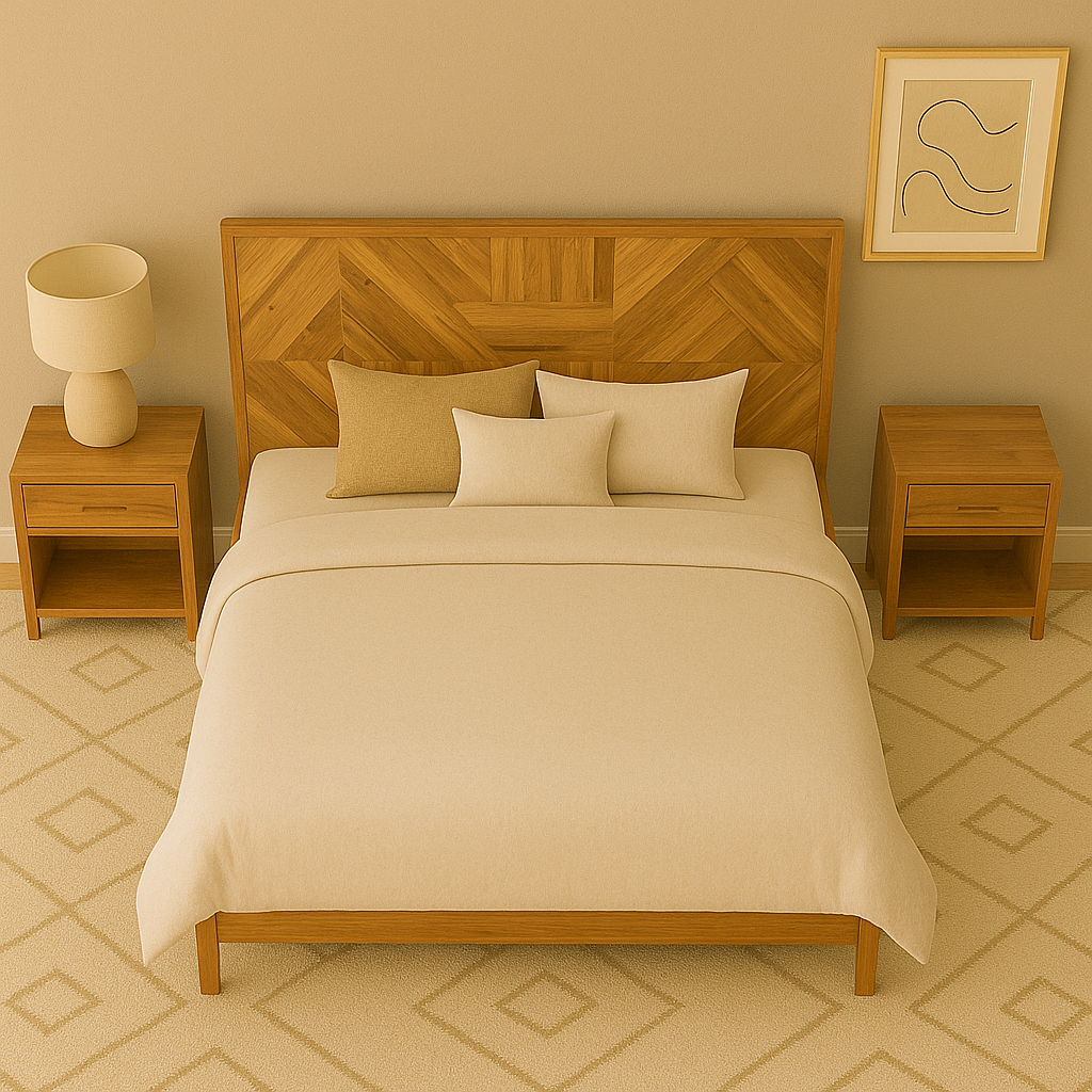 Aurelia Geometric Solid Teak Bed with Side Table Collection