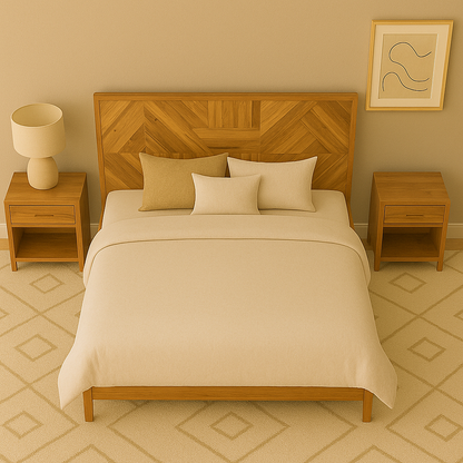 Aurelia Geometric Solid Teak Bed with Side Table Collection