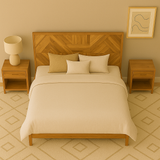 Aurelia Geometric Solid Teak Bed with Side Table Collection