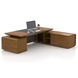 Curved Executive Office Desk – Walnut Woodgrain & Charcoal Finish | SRK Modular Furniture Co.