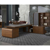 Curved Executive Office Desk – Walnut Woodgrain & Charcoal Finish | SRK Modular Furniture Co.