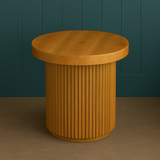 Ribbed Cylindrical Wooden Side Table