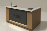 Modern Reception Counter – Oak Finish with Front Branding Panel & LED Base | SRK Modular Furniture Co.