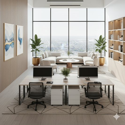 12-Seater Open Office Workstation – Ash Wood Finish with White Frame | SRK Modular Furniture Co.