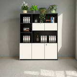 "Executive Credenza & Bookshelf | Modern Office Storage Unit with Black Marble Accent "