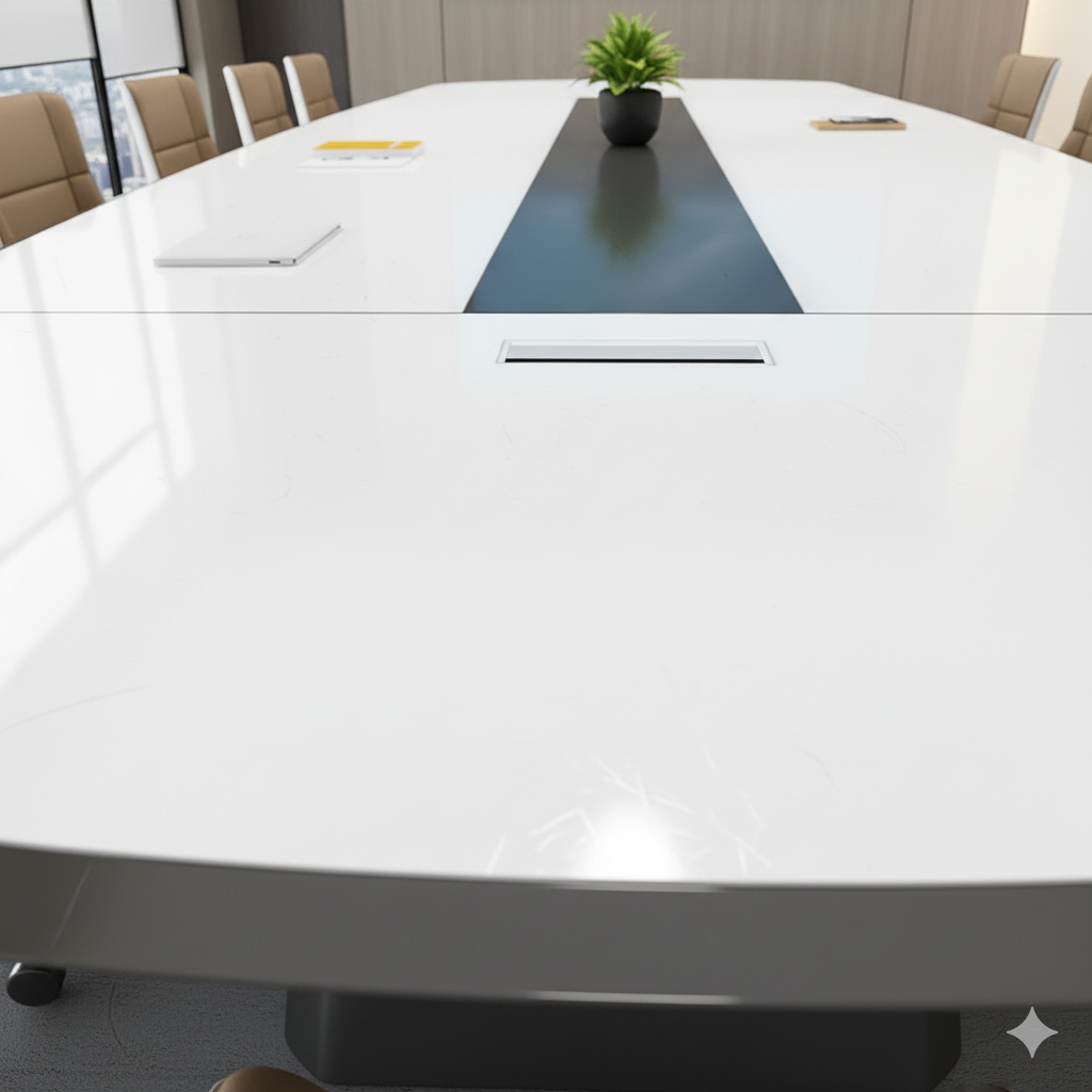 Futuristic Conference Table – High-Gloss White & Black Dual Tone | SRK Modular Furniture Co.
