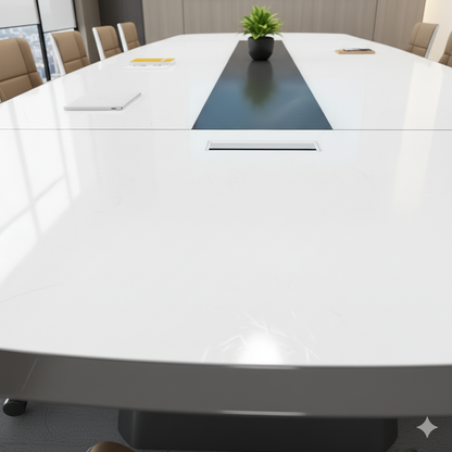 Futuristic Conference Table – High-Gloss White & Black Dual Tone | SRK Modular Furniture Co.