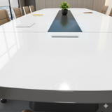 Futuristic Conference Table – High-Gloss White & Black Dual Tone | SRK Modular Furniture Co.