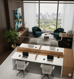 4-Seater Executive Modular Workstation – White & Teak Dual Finish | SRK Modular Furniture Co.