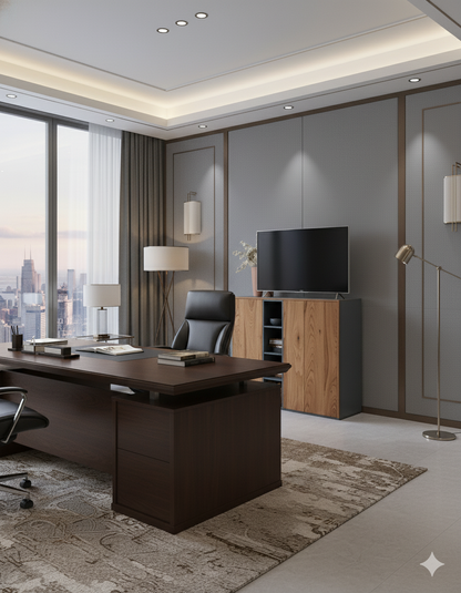 "Mid-Century Modern TV Unit & Media Console | Natural Oak Finish with Slate Grey Accent "