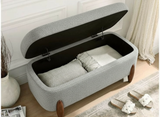 Bouclé Storage Ottoman Bench | Cream Upholstered Seating with Wooden Legs | Theom Living