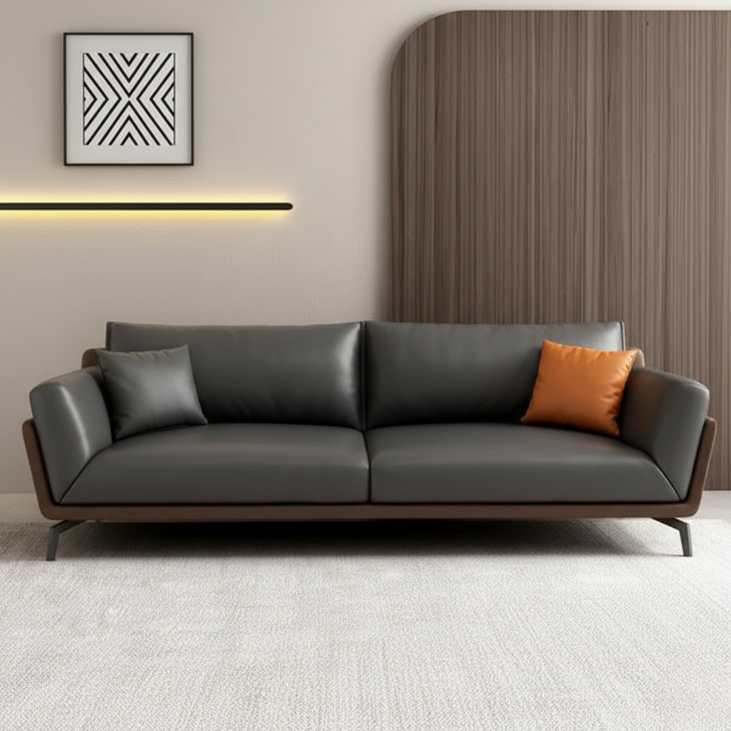 Aristo Luxe Leather Sofa | Modern Wooden Frame Sofa | Theom Living