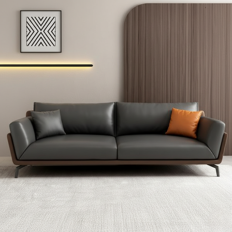 Aristo Luxe Leather Sofa | Modern Wooden Frame Sofa | Theom Living
