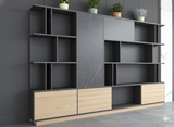 Executive Credenza & Bookcase with Premium Marble-Effect Accent - The 'Aura' Storage Unit