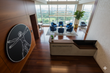 Modern Office Reception Counter – Concrete Grey with Walnut Accent | SRK Modular Furniture Co.