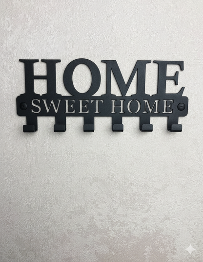 “Home Sweet Home” Wall Key Holder | 6-Hook Metal Key Organizer | Theom Living