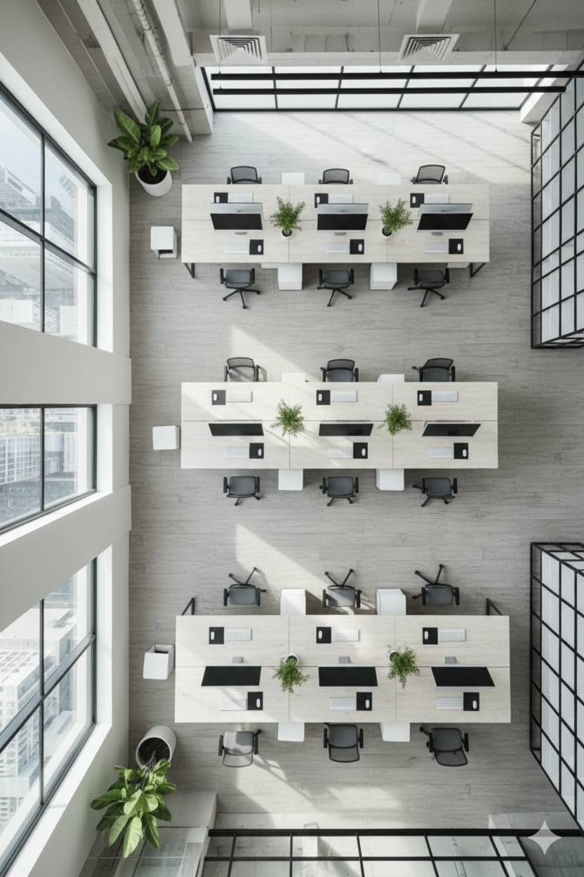 12-Seater Open Office Workstation – Ash Wood Finish with White Frame | SRK Modular Furniture Co.