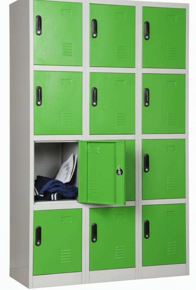 12-Door Metal Storage Locker | Green & White Steel Locker Cabinet | SRK Modular Furniture
