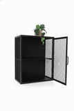 Industrial Metal Mesh Wall Cabinet | Black Steel Wall-Mounted Storage | SRK Modular Furniture