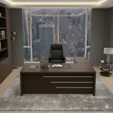 Classic Executive L-Shaped Desk – Walnut Finish with Metallic Detailing | SRK Modular Furniture Co.