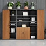 Modern Office Storage Cabinet and Bookshelf with Lockable Doors - Walnut & Grey