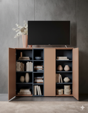 "Mid-Century Modern TV Unit & Media Console | Natural Oak Finish with Slate Grey Accent "