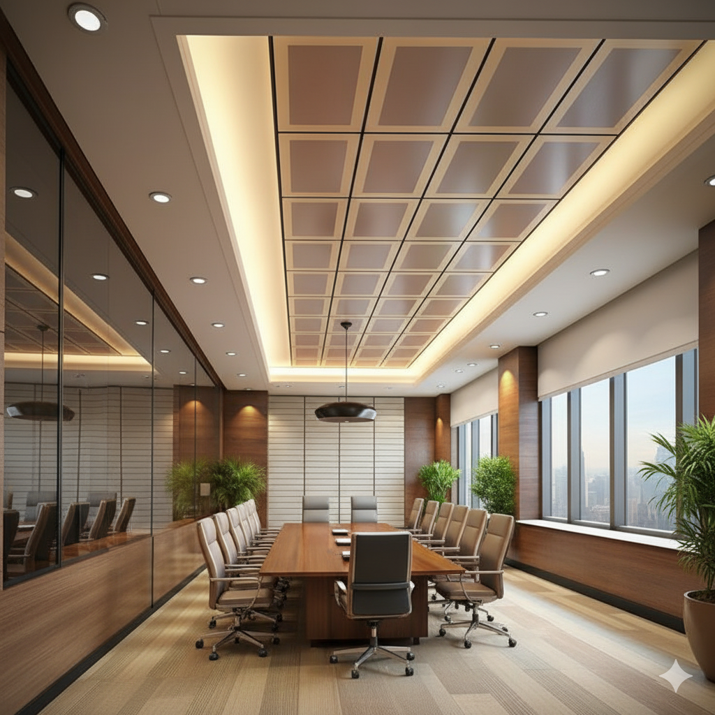 Executive Conference Table Set – Walnut Veneer with Gold Accents | SRK Modular Furniture Co.