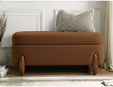 Bouclé Storage Ottoman Bench | Cream Upholstered Seating with Wooden Legs | Theom Living