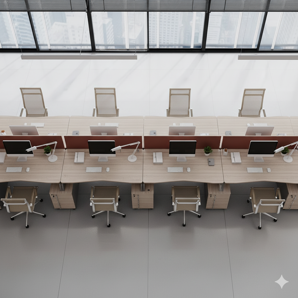 10-Seater Premium Modular Workstation – Maple Finish with Terracotta Panels | SRK Modular Furniture Co.