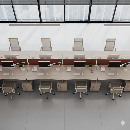 10-Seater Premium Modular Workstation – Maple Finish with Terracotta Panels | SRK Modular Furniture Co.