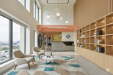 Modern Office Reception Counter – Concrete Grey with Walnut Accent | SRK Modular Furniture Co.