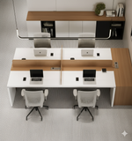 4-Seater Executive Modular Workstation – White & Teak Dual Finish | SRK Modular Furniture Co.