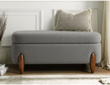 Bouclé Storage Ottoman Bench | Cream Upholstered Seating with Wooden Legs | Theom Living