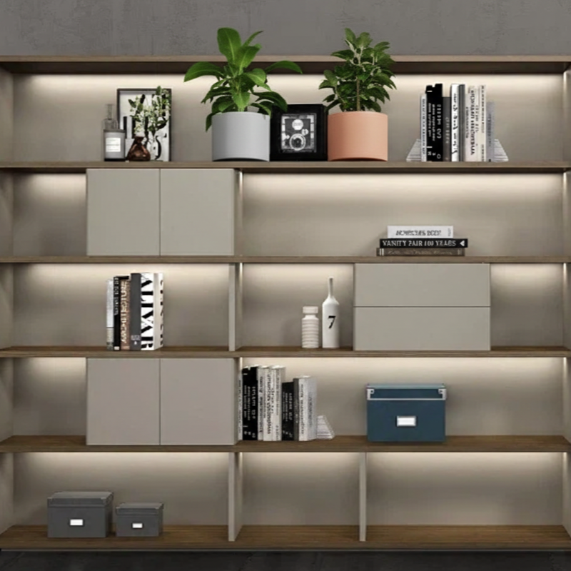 The Zenith Executive Bookshelf with Integrated LED Lighting | Solid Wood Office & Living Room Display Cabinet