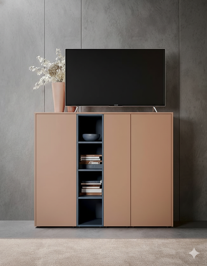 "Mid-Century Modern TV Unit & Media Console | Natural Oak Finish with Slate Grey Accent "