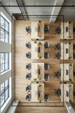 8-Seater Industrial Modular Workstation – Oak Wood Top with Black Metal Frame | SRK Modular Furniture Co.