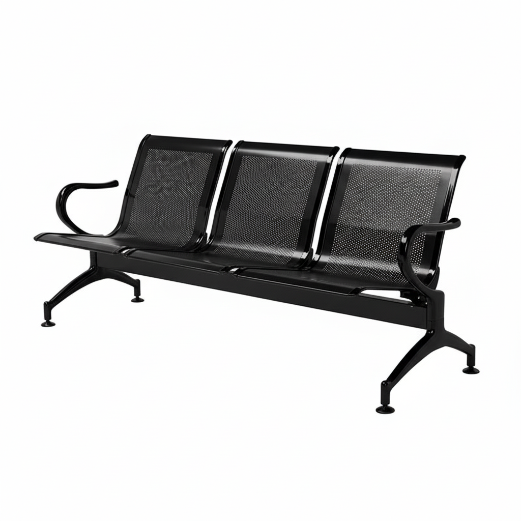 3-Seater Stainless Steel Waiting Bench | Airport & Office Reception Chair | SRK Modular