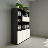 "Executive Credenza & Bookshelf | Modern Office Storage Unit with Black Marble Accent "