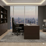 Classic Executive L-Shaped Desk – Walnut Finish with Metallic Detailing | SRK Modular Furniture Co.