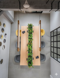 Designer Collaborative Workstation Table – Natural Oak Frame with Planter Divider | SRK Modular Furniture Co.