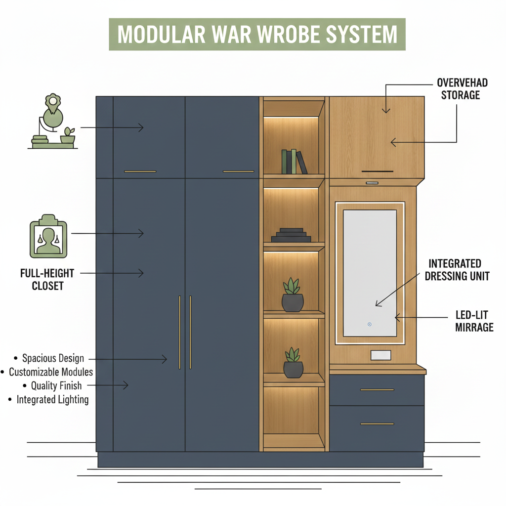 Aurelio Wardrobe with Dressing Unit | Matte Black & Oak Finish | SRK Modular Furniture