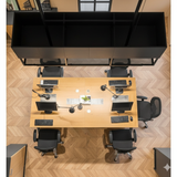 Modern 6-Seater Executive Office Workstation | Teak Finish Desk with Black Frame | Premium Modular Office Furniture by SRK Furniture
