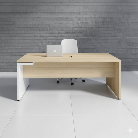 Modern Executive Office Desk – Light Oak & Glossy White Finish | SRK Modular Furniture Co.